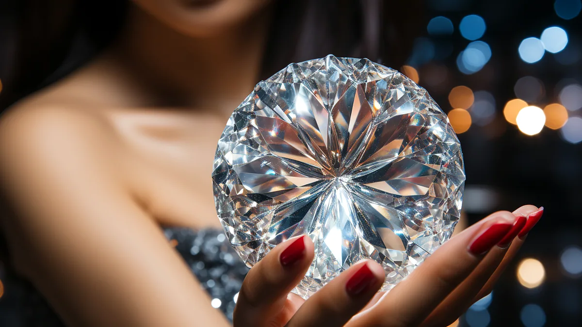 A silver ring set with a faceted clear cubic zirconia stone, its facets throwing small points of light.